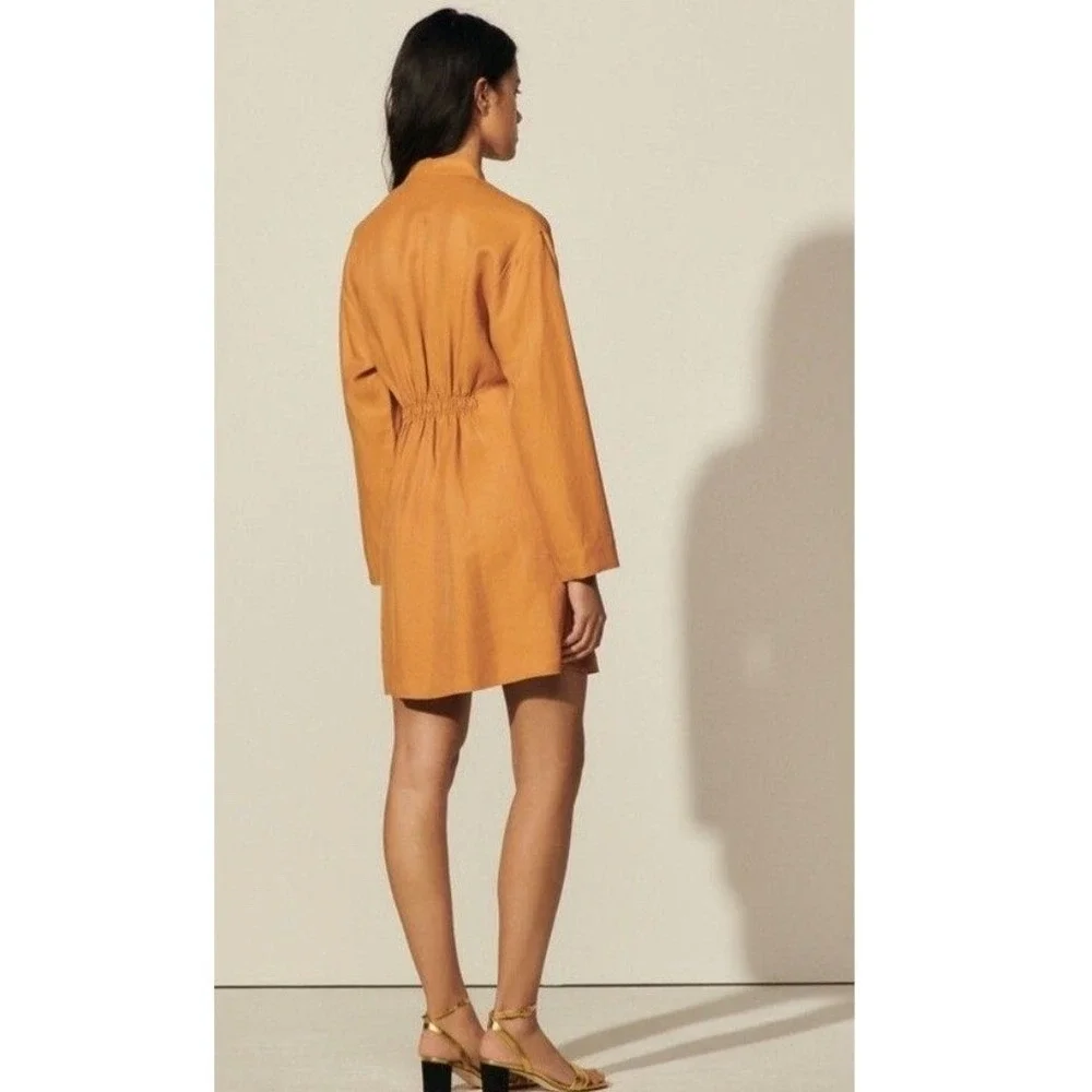 Sandro Amaria Cross-Over Neckline Dress, Camel, Caramel, Fall, Sz FR 36/US S - Picture 2 of 15